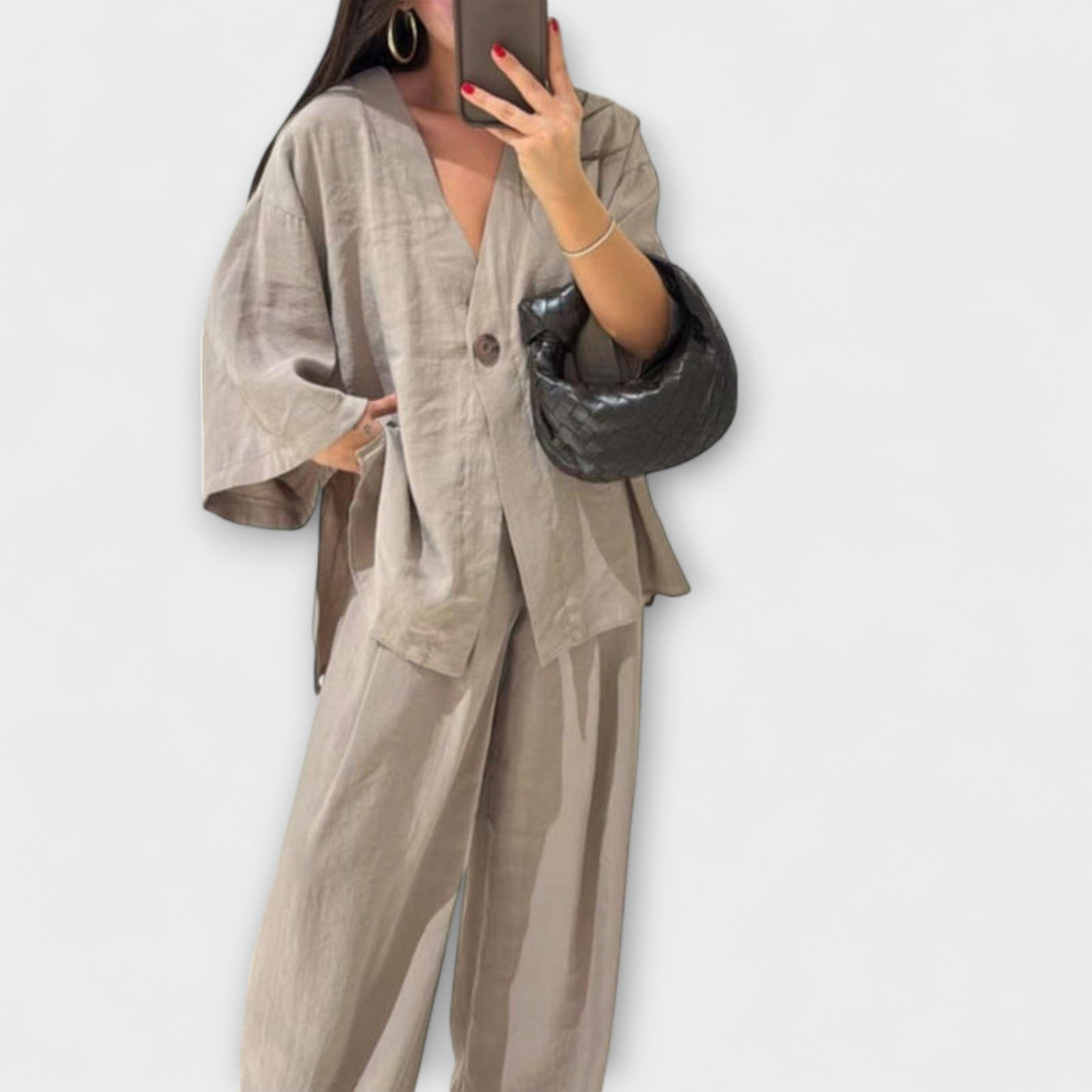 Jacqueline - Top i pantalons casuals amb escot en V