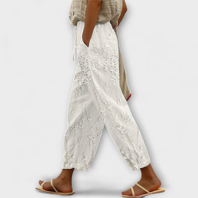 Zoey - Pantalons impresos amb patró de fulles de vinya