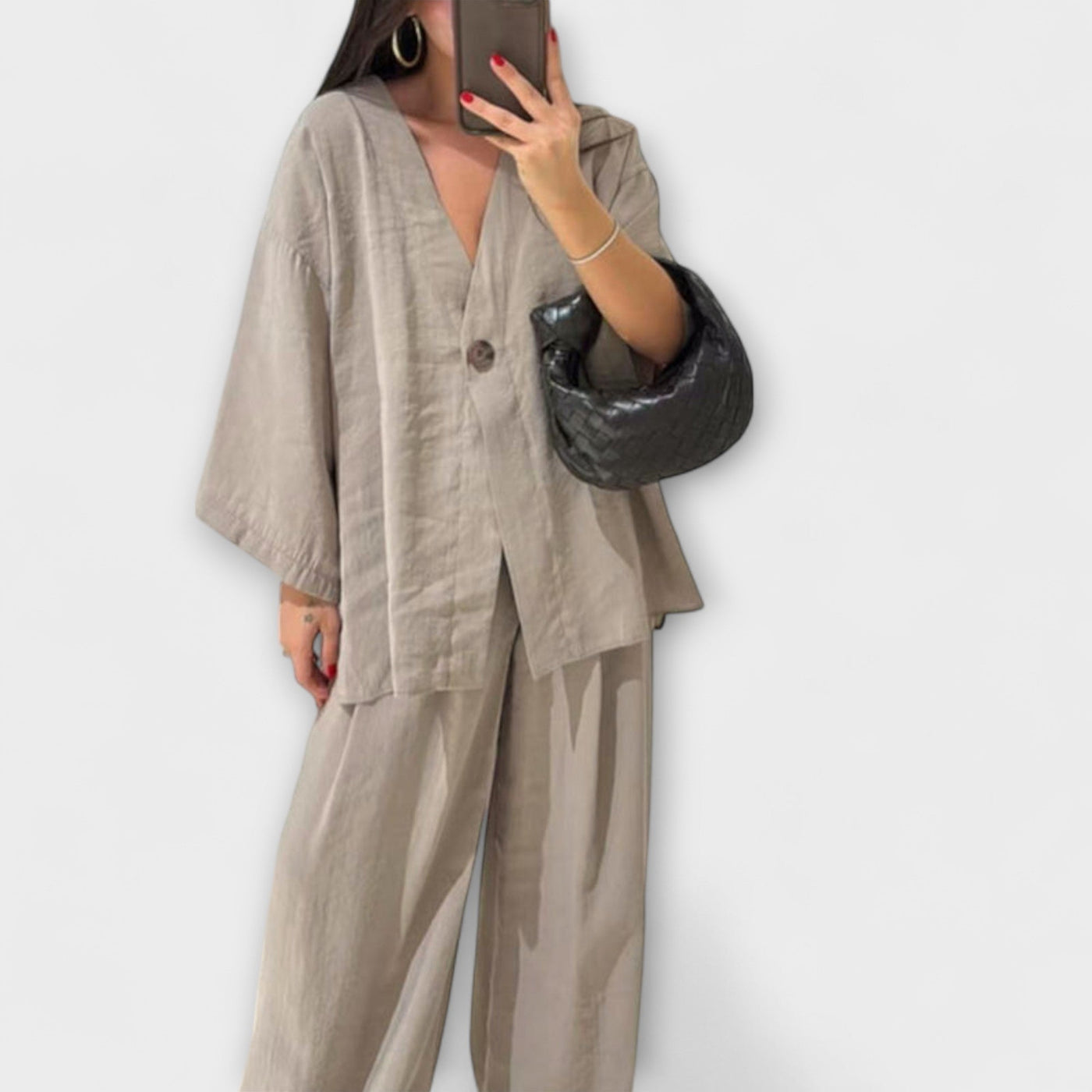 Jacqueline - Top i pantalons casuals amb escot en V