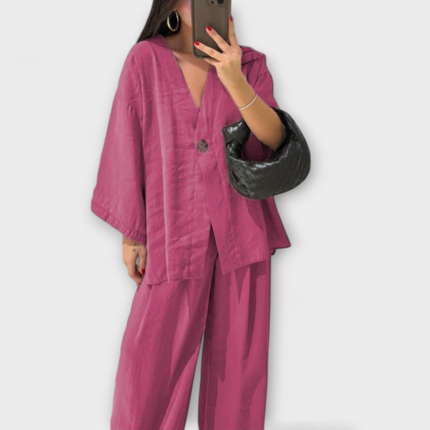 Jacqueline - Top i pantalons casuals amb escot en V