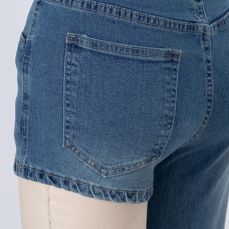 Astra - Shorts de denim asimètrics de moda amb un tirant d'espatlla