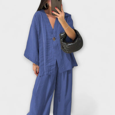 Jacqueline - Top i pantalons casuals amb escot en V