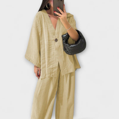 Jacqueline - Top i pantalons casuals amb escot en V