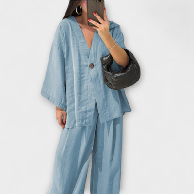 Jacqueline - Top i pantalons casuals amb escot en V