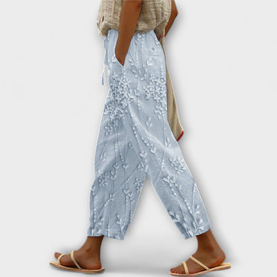 Zoey - Pantalons impresos amb patró de fulles de vinya