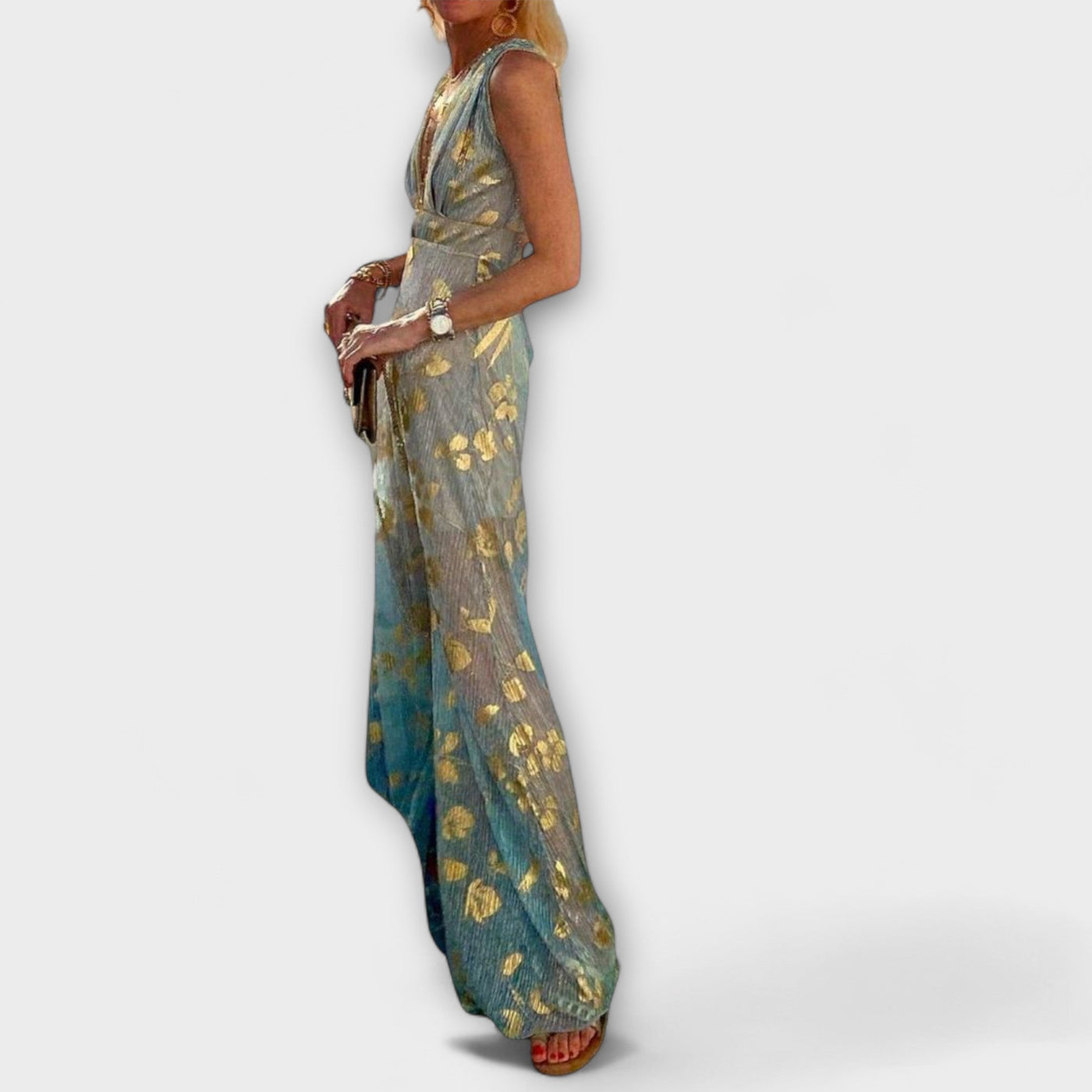 Vestit fluid amb escot en V i detalls de lluentons