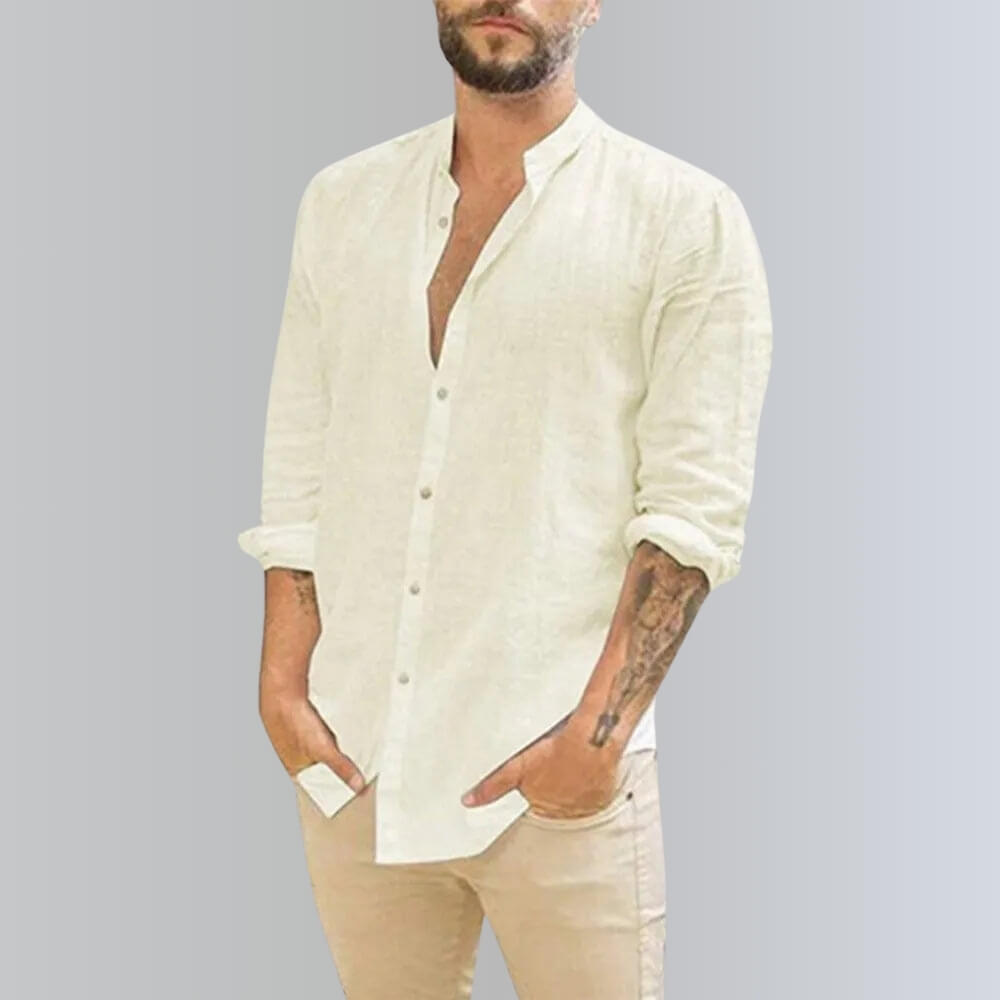 Camisa de lli per a home d'estiu – Camisa de lleure casual i lleugera per a dies calorosos