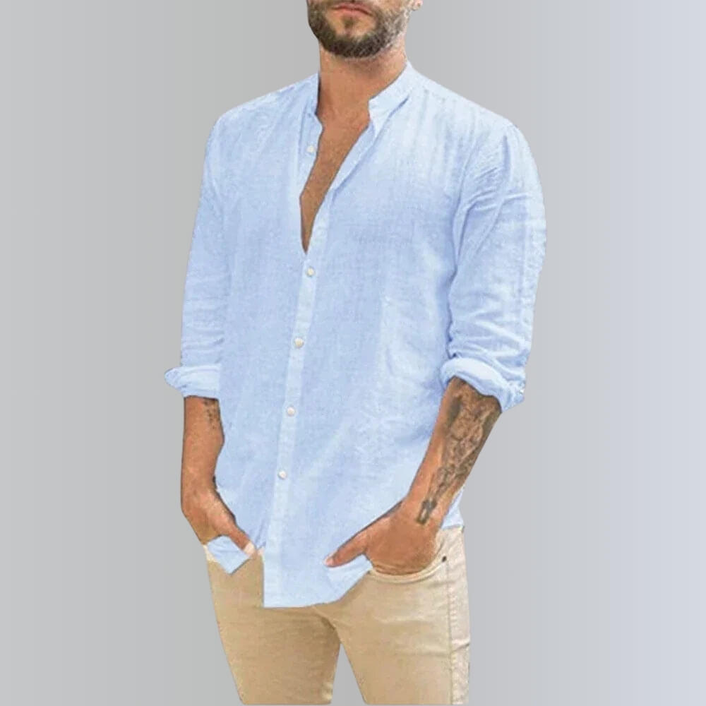 Camisa de lli per a home d'estiu – Camisa de lleure casual i lleugera per a dies calorosos