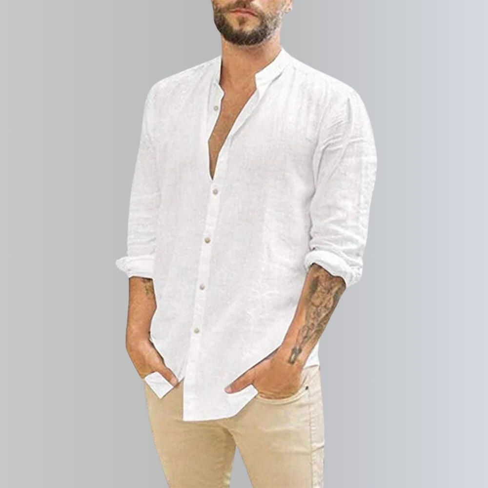 Camisa de lli per a home d'estiu – Camisa de lleure casual i lleugera per a dies calorosos