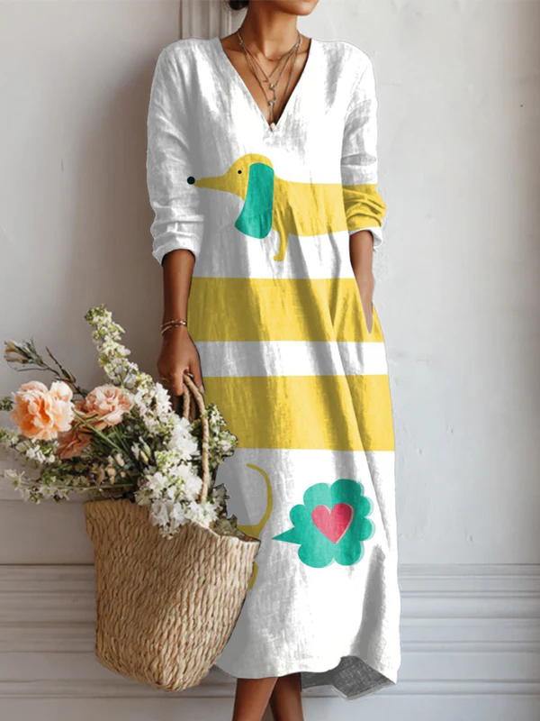 Vestit de tela amb butxaca per a dona amb estampat vintage d’un dau a cites