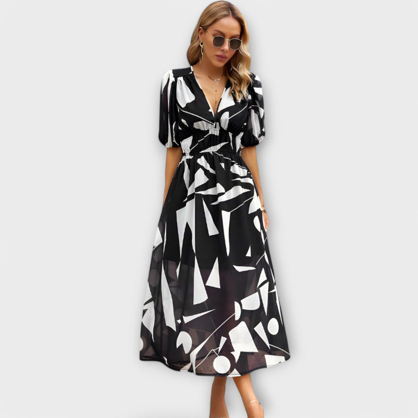 Vestit Maxi Abstracte amb Sleeves Puff