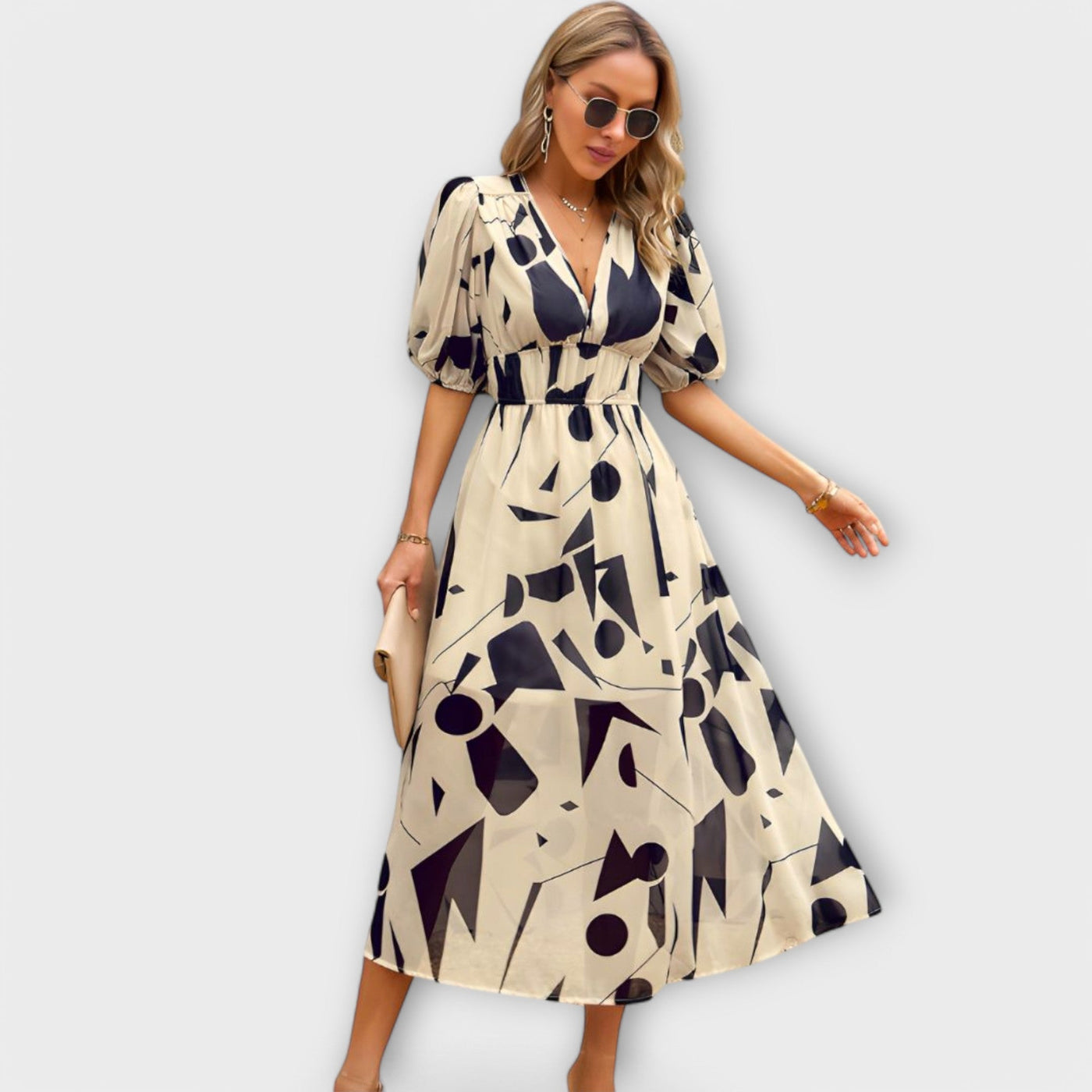 Vestit Maxi Abstracte amb Sleeves Puff