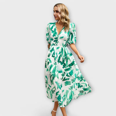 Vestit Maxi Abstracte amb Sleeves Puff