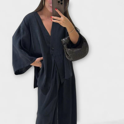 Jacqueline - Top i pantalons casuals amb escot en V