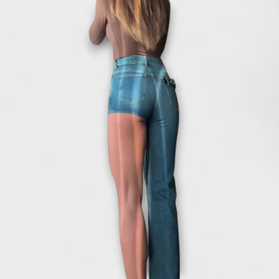 Astra - Shorts de denim asimètrics de moda amb un tirant d'espatlla