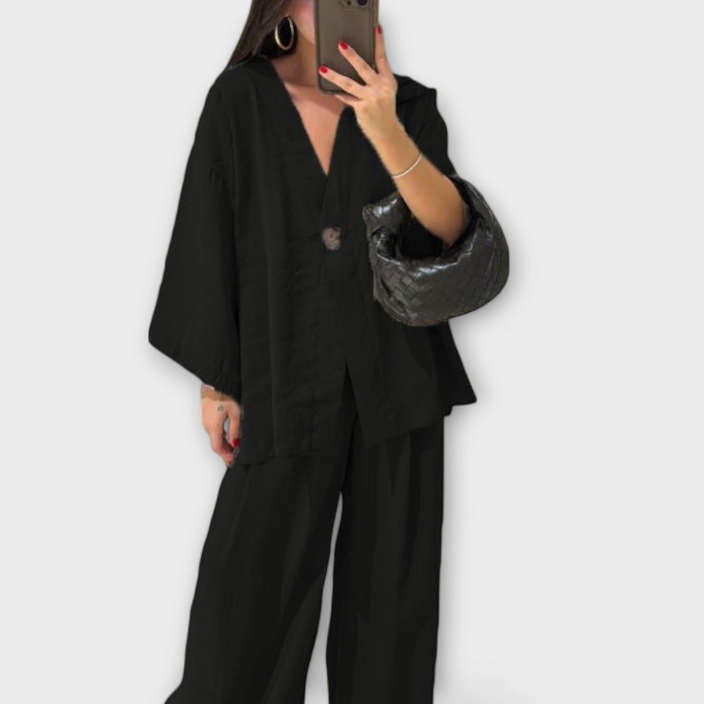 Jacqueline - Top i pantalons casuals amb escot en V