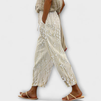 Zoey - Pantalons impresos amb patró de fulles de vinya