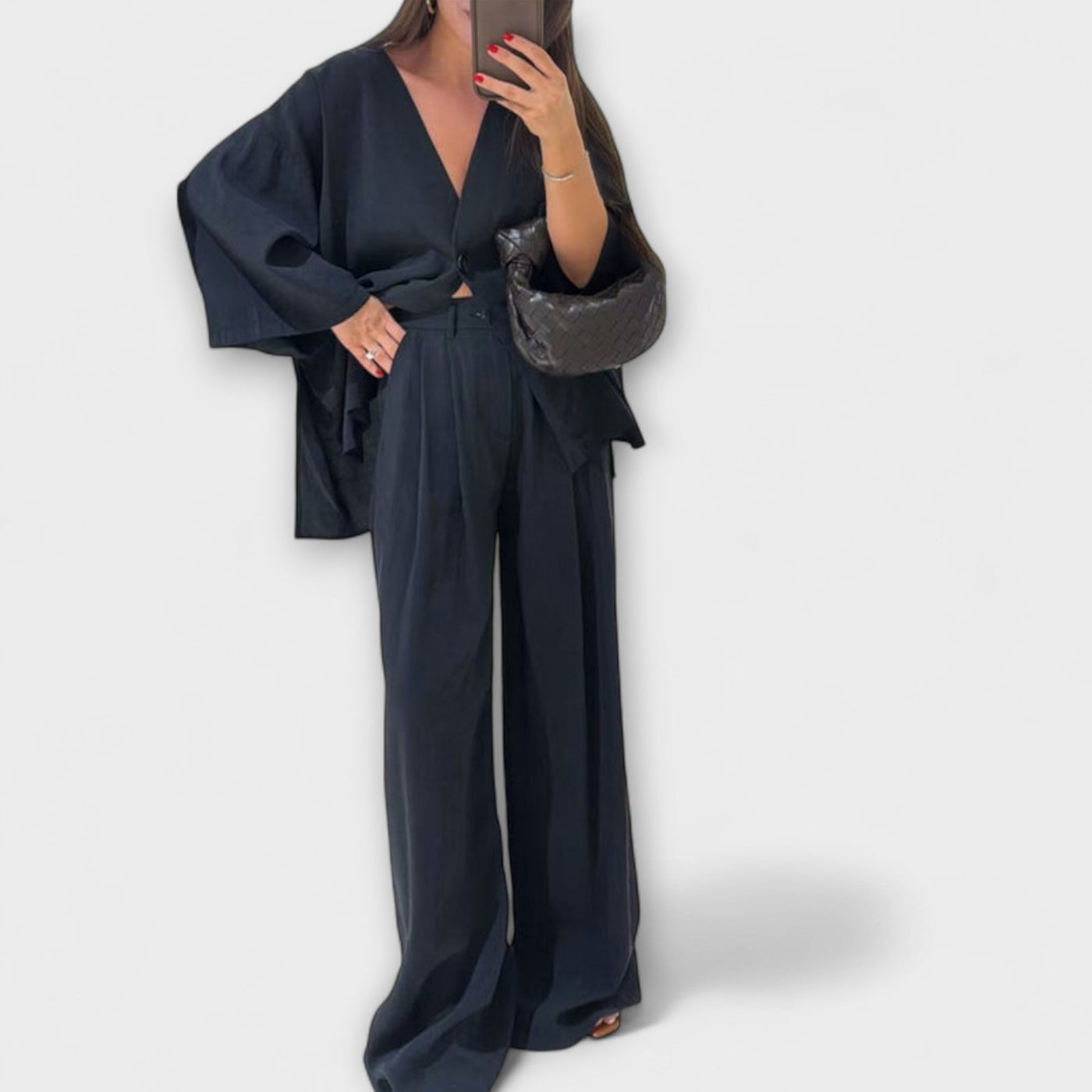 Jacqueline - Top i pantalons casuals amb escot en V